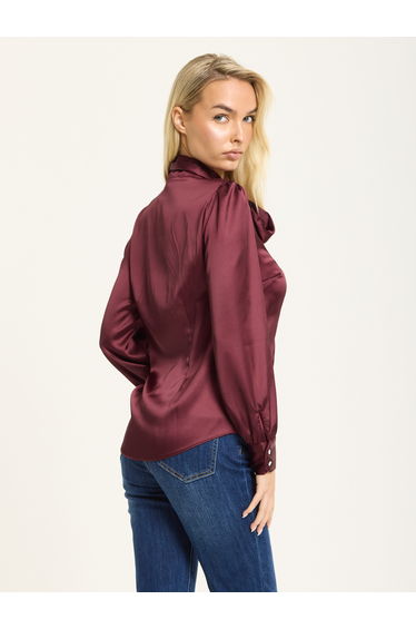 Wine Satin Pussybow Silver Button Shirt product thumbnail 4