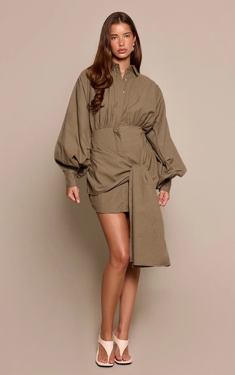 khaki oversized shirt dress LONG-SLEEVE PETER SHIRT DRESS (KHAKI) Buhee