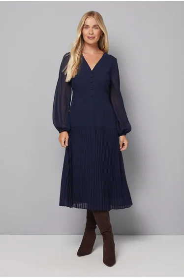 Petite Chiffon Button Detail Midi Dress