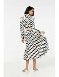Polka Dot Belted Midi Shirt Dress - 5