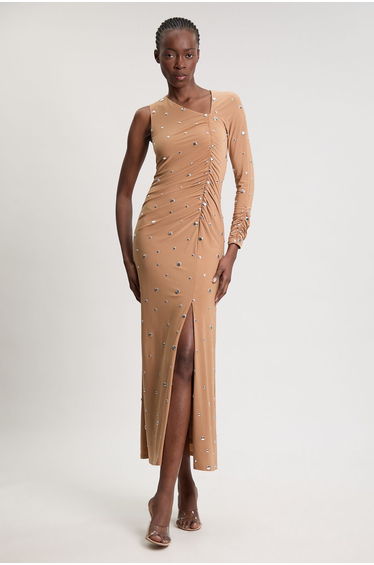 Premium Slinky Crepe Embellished Cut Out Maxi Dress