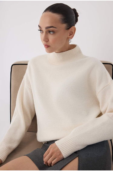 Stone Alpaca Wool Blend Premium/Special Yarn Wide Pattern Basic Knitwear Sweater