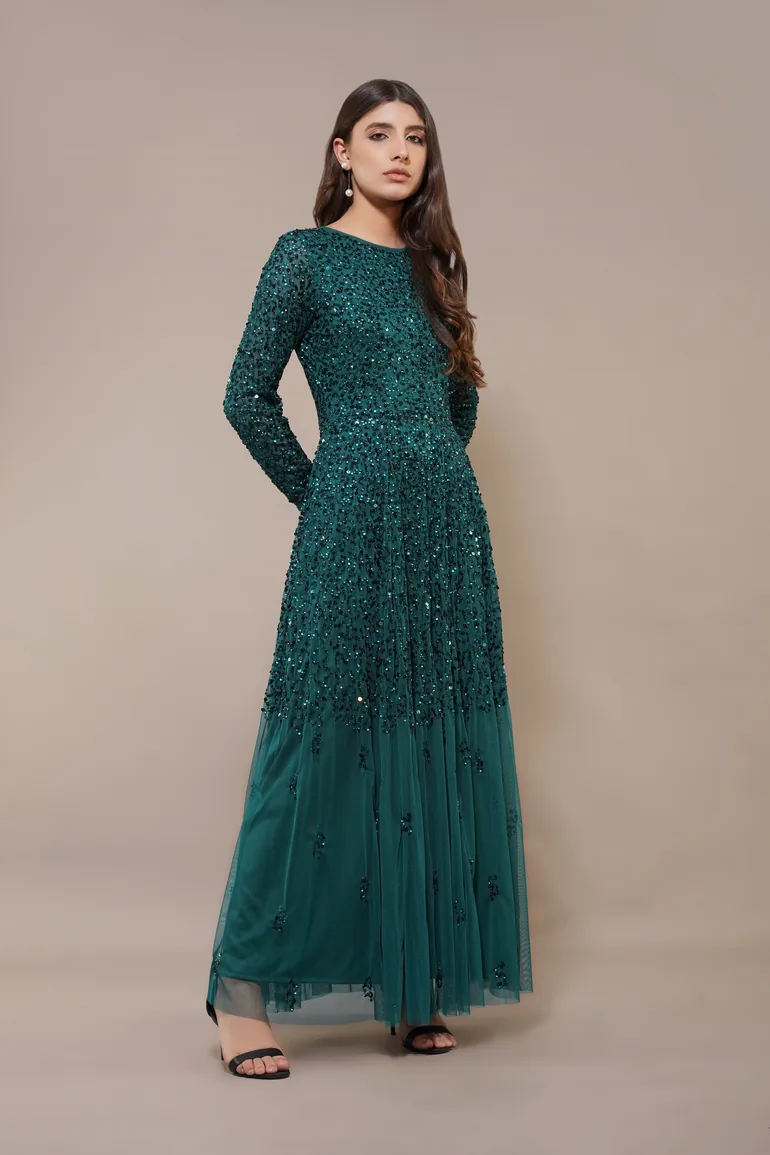 green emerald velvet dress Cut Out Maxi Dress in Emerald Green