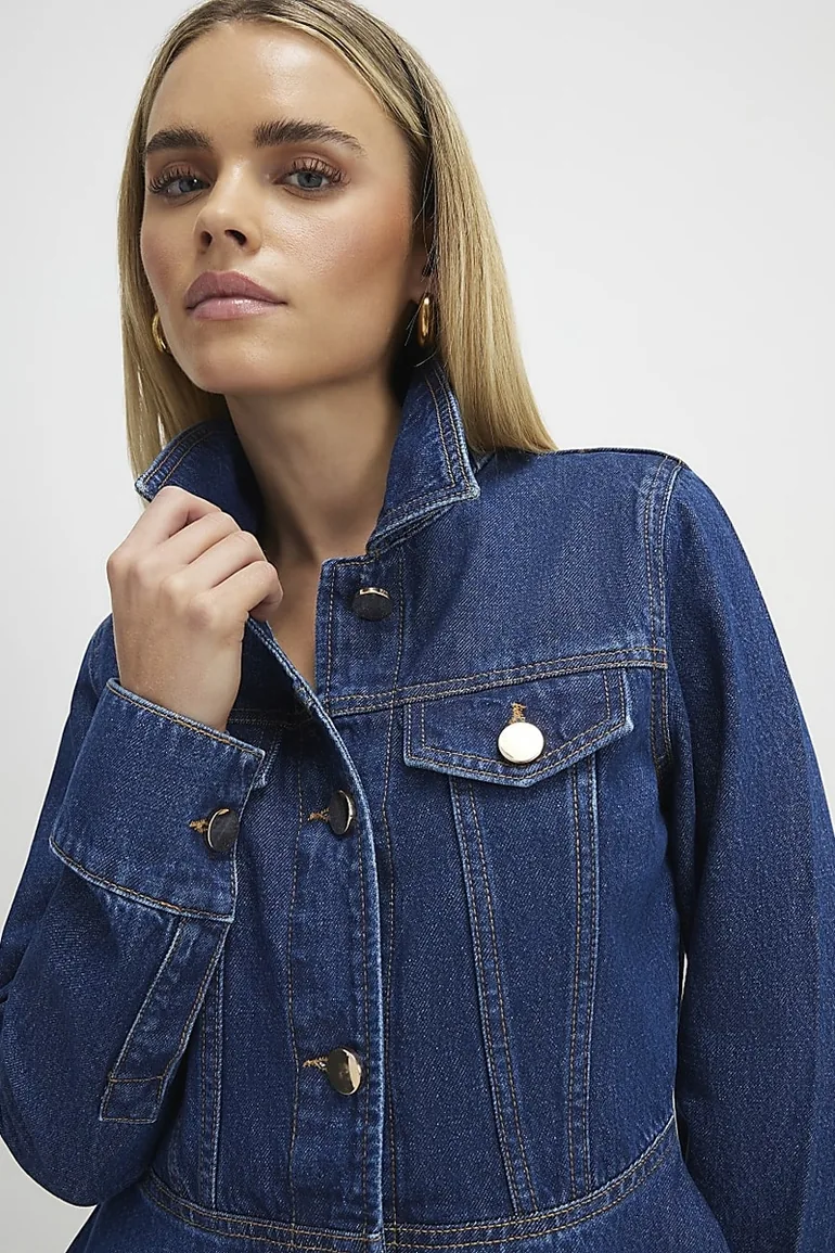 Petite Blue Denim Long Sleeve Shirt Dress - 4