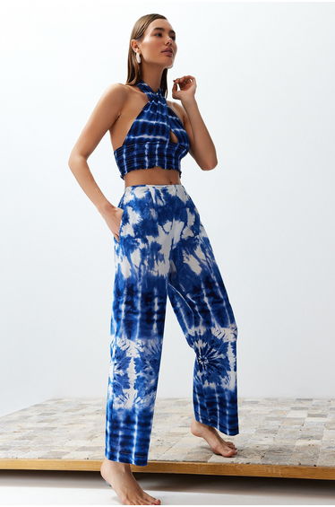 Ethnic Patterned Woven Tie 100% Cotton Blouse Trouser Suit