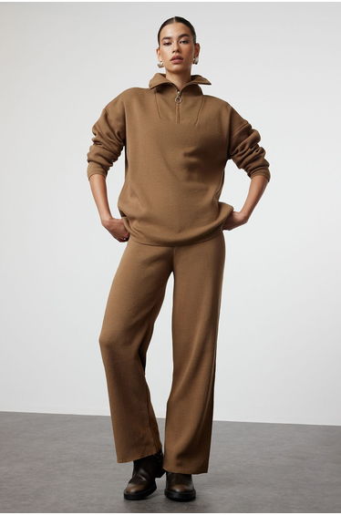 Mink Wide Fit Zippered Knitwear Bottom-Top Set