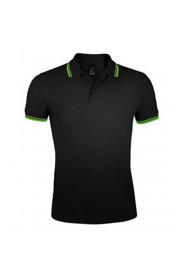 SOLS Mens Pasadena Tipped Short Sleeve Pique Polo Shirt - Black/Lime