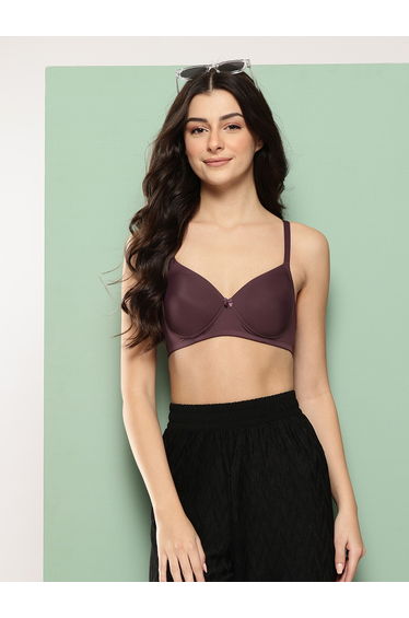 Burgundy Solid Lightly Padded Non Wired T-Shirt Bra