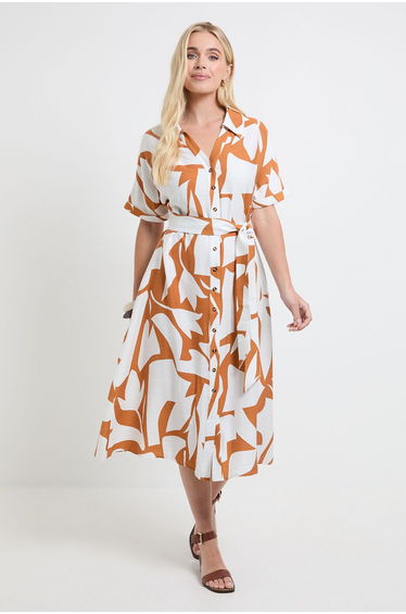 Petite Abstract Short Sleeve Shirt Dress