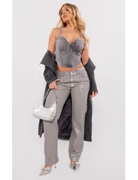 Washed Grey Dip Hem Bust Cup Denim Corset - 2
