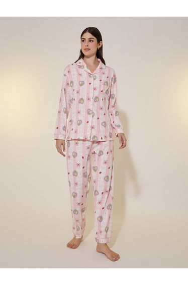 All-Over Print Long Sleeve Shirt and Pyjama Set