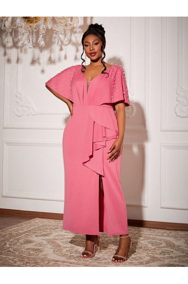 Leely Plus Women's Elegant V Neck Cloak Sleeve Party Dresses