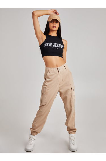 Printed Ribbed Crop Top