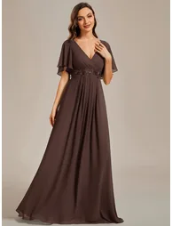 ever IVYROSE|Ruffles Sleeve A-Line Chiffon Waist Applique Maxi Formal Evening Dress - 3