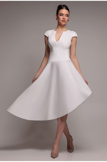 Cap Sleeve Skater High Low Midi Dress - Cream by Goddiva