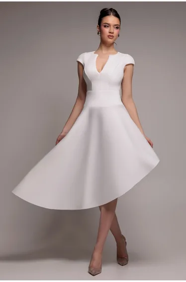 Cap Sleeve Skater High Low Midi Dress - Cream by Goddiva