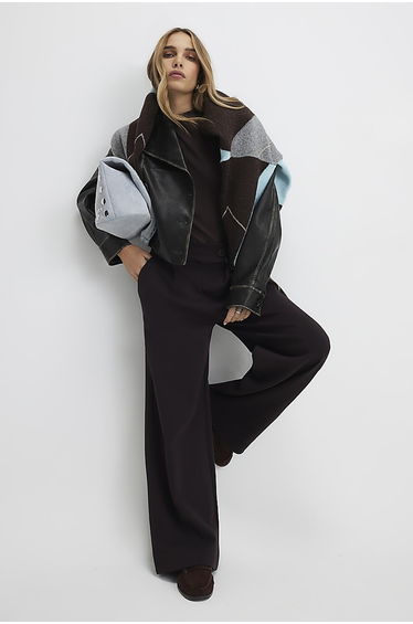 Brown Tailored Wide Leg Trousers