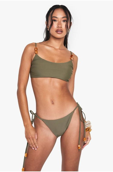 Resin Stone Scoop Neck Bikini Top