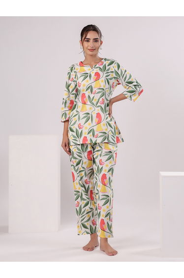 Floral Printed Cotton Top and Pyjama Set