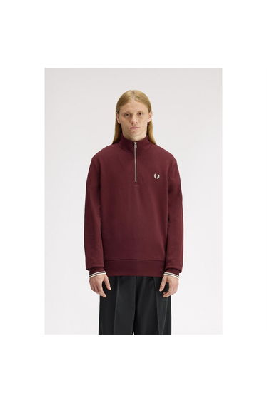 Fred Perry Mens Logo Half Zip Sweatshirt - Oxblood