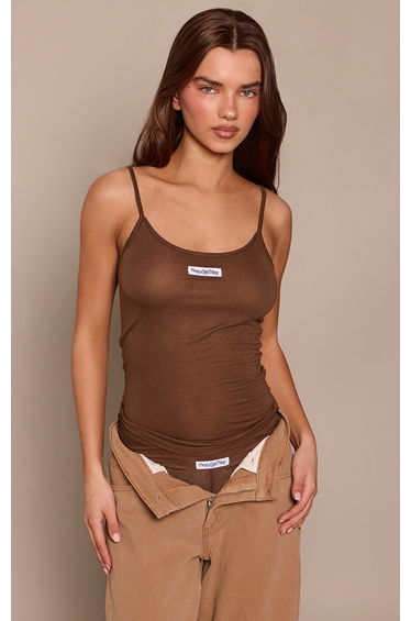 Chocolate Sheer Cotton Label Detail Hot Pants