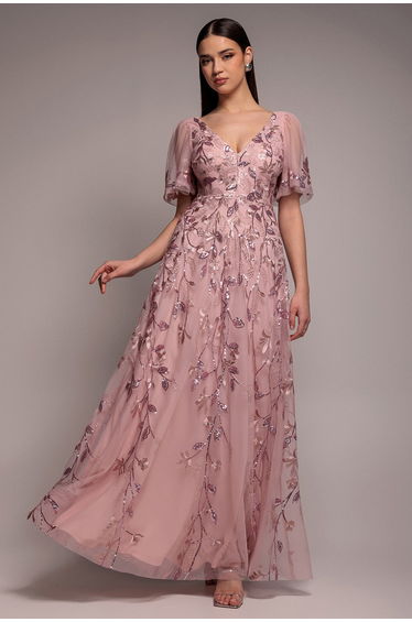 Flared Sleeve Embroidered Maxi Dress - Blush by Goddiva