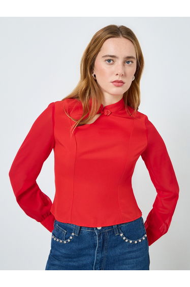 Women Red Long Sleeve Fitted Top