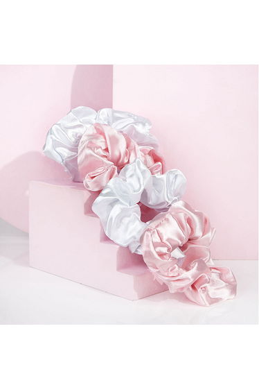 Brushworks Satin Scrunchies - Pink & White