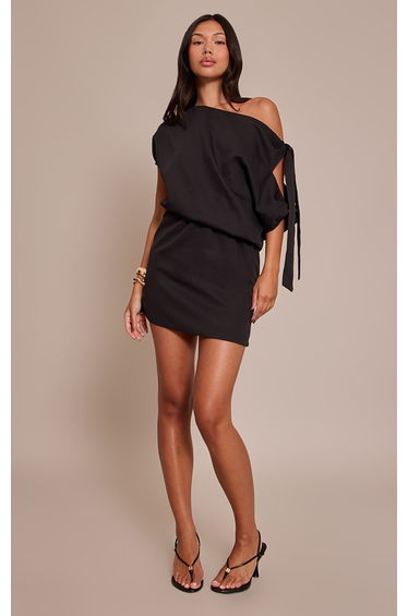 Black Woven Tie Bodycon Mini Dress