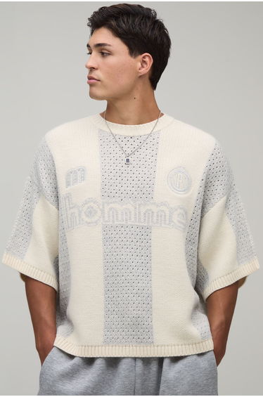 Oversized Knitted Mesh Sports Top - grey