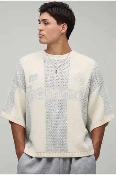 Oversized Knitted Mesh Sports Top - grey