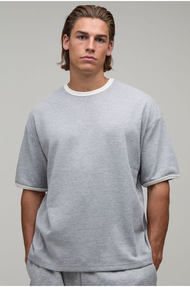 Oversized Waffle Ringer T-Shirt - grey marl