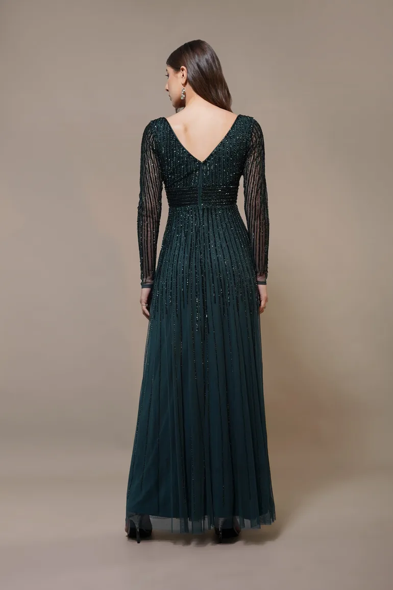 Laura Embellished Maxi Dress in Emerald Green - 4