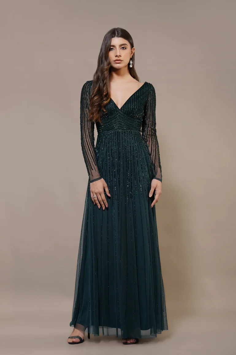 Laura Embellished Maxi Dress in Emerald Green