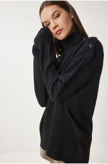 Women's Black Turtleneck Knitwear Sweater