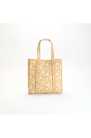 Quilted Shopper Bag with Indian-Inspired Print YELLOW