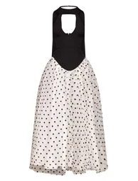 Petite Black Polka Dot Halterneck Scarf Dropped Waist Mesh Maxi Dress - 4