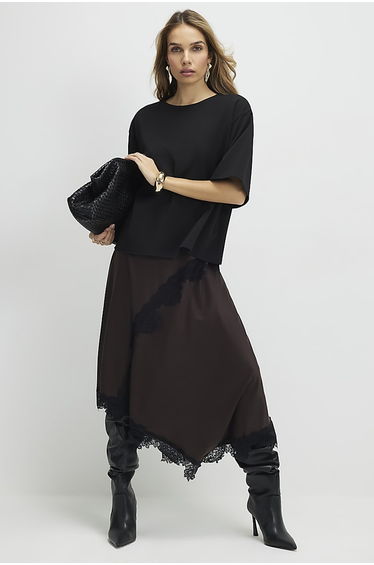Brown Lace Hybrid T-shirt Midaxi Dress