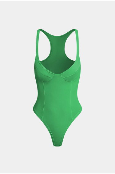 Basic Solid Deep-V Neck Bustier Sleeveless Bodysuit