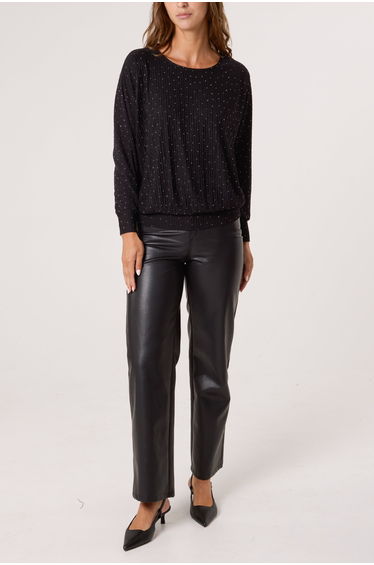 Rhinestone Batwing Top
