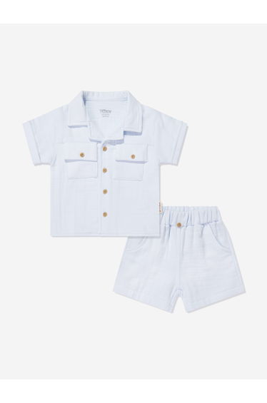 Tiffany Baby Boys Linen Breeze Shirt and Shorts Set in Blue