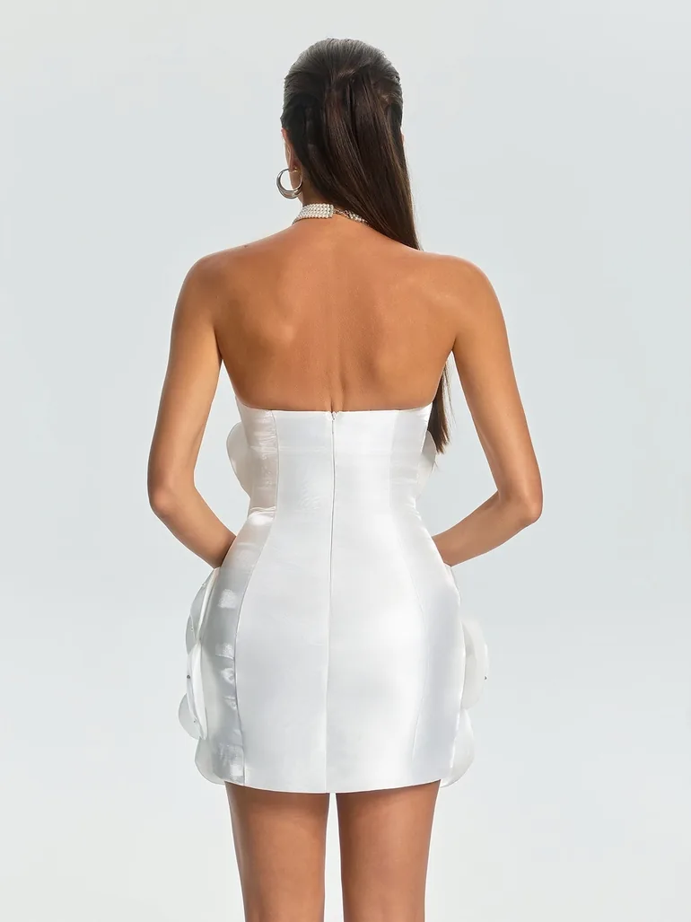 Ultharic Strapless Rhinestone Flower Mini Dress - 5