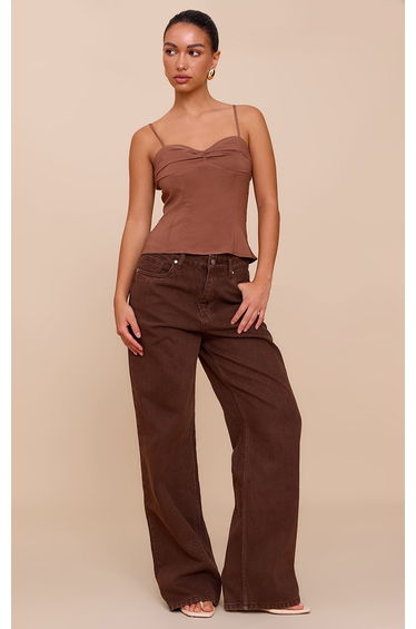 Brown Matte Satin Bust Detail Cami