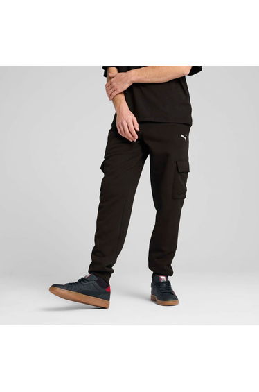Men's Puma Small Logo Fleece Cargo Pants in Black