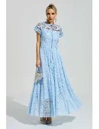 Hawking Blue Lace Floral Dress - 1
