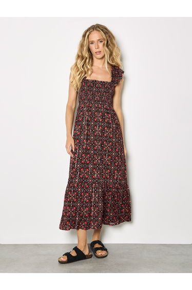 Folk Floral Metallic Midi Dress