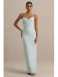 فستان ماكسي مزموم لون أزرق