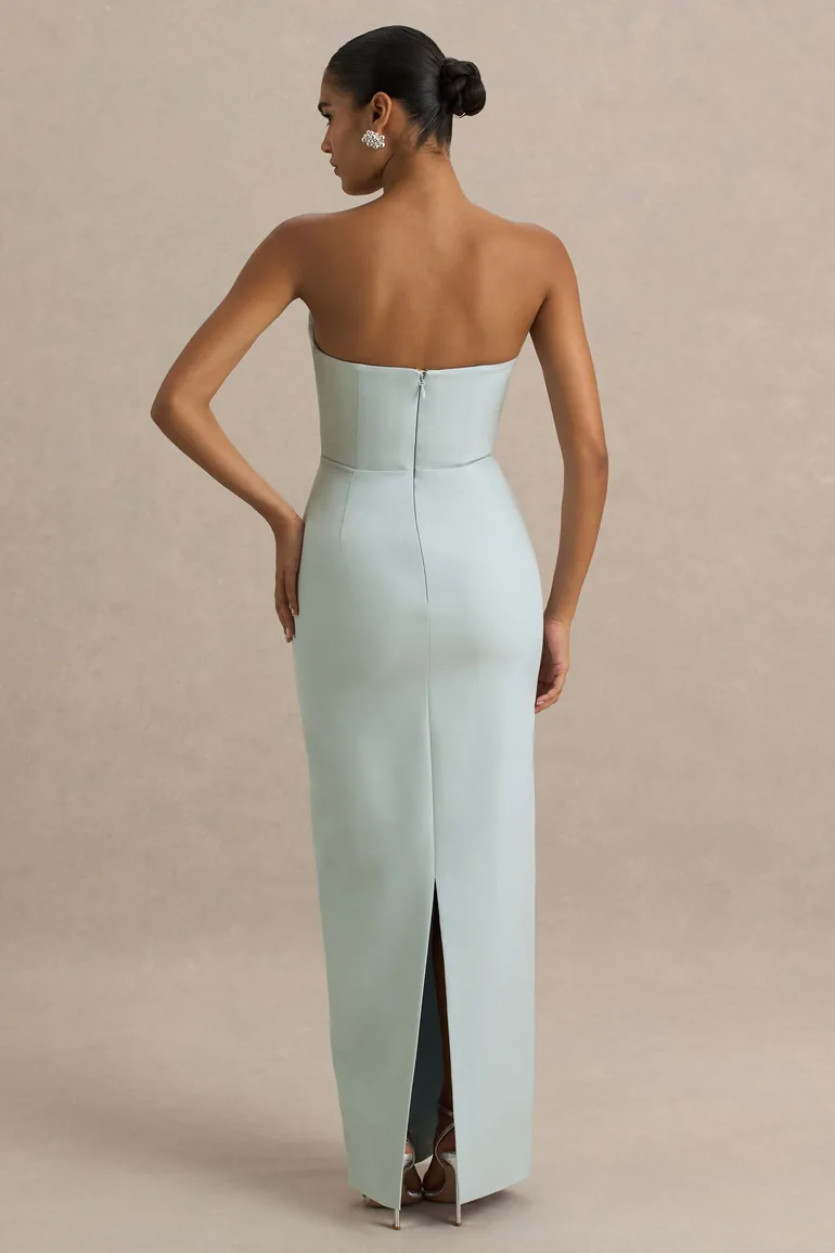 فستان ماكسي مزموم لون أزرق - 1