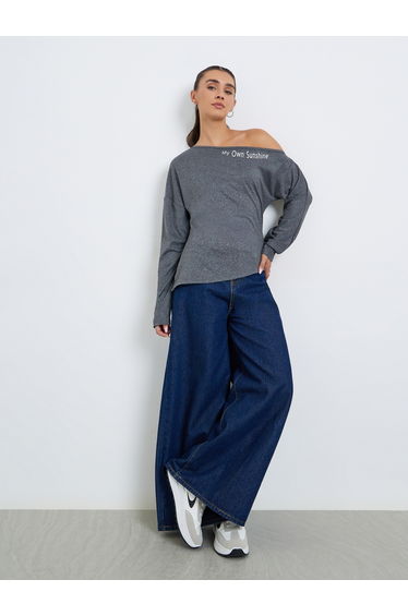 Women Asymmetric Neck Printed T-Shirt