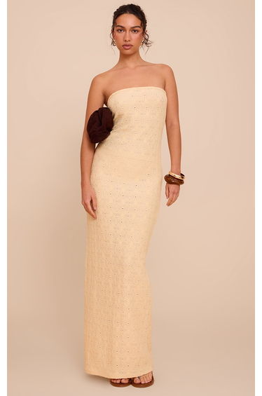 Lemon Textured Column Bandeau Maxi Dress